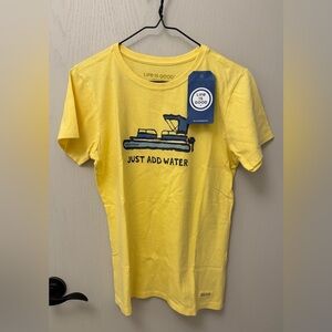 NWT Yellow Life is Good Pontoon Boating Just Add Water Crusher Tee Shirt Size S